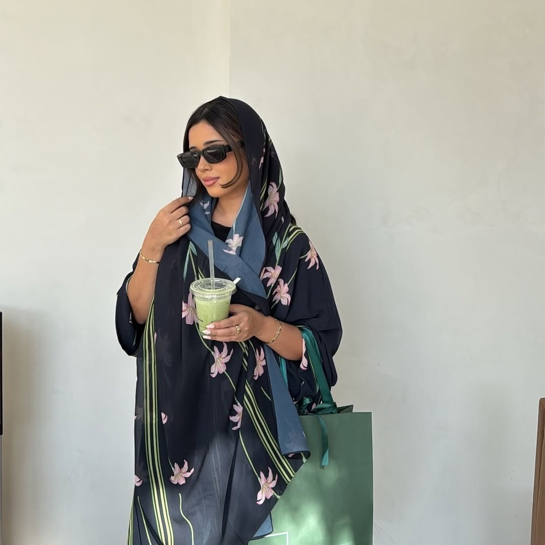 LM327 Cardigan Abaya Imprimé avec Hijab - Mode Modeste Femmes Musulmanes