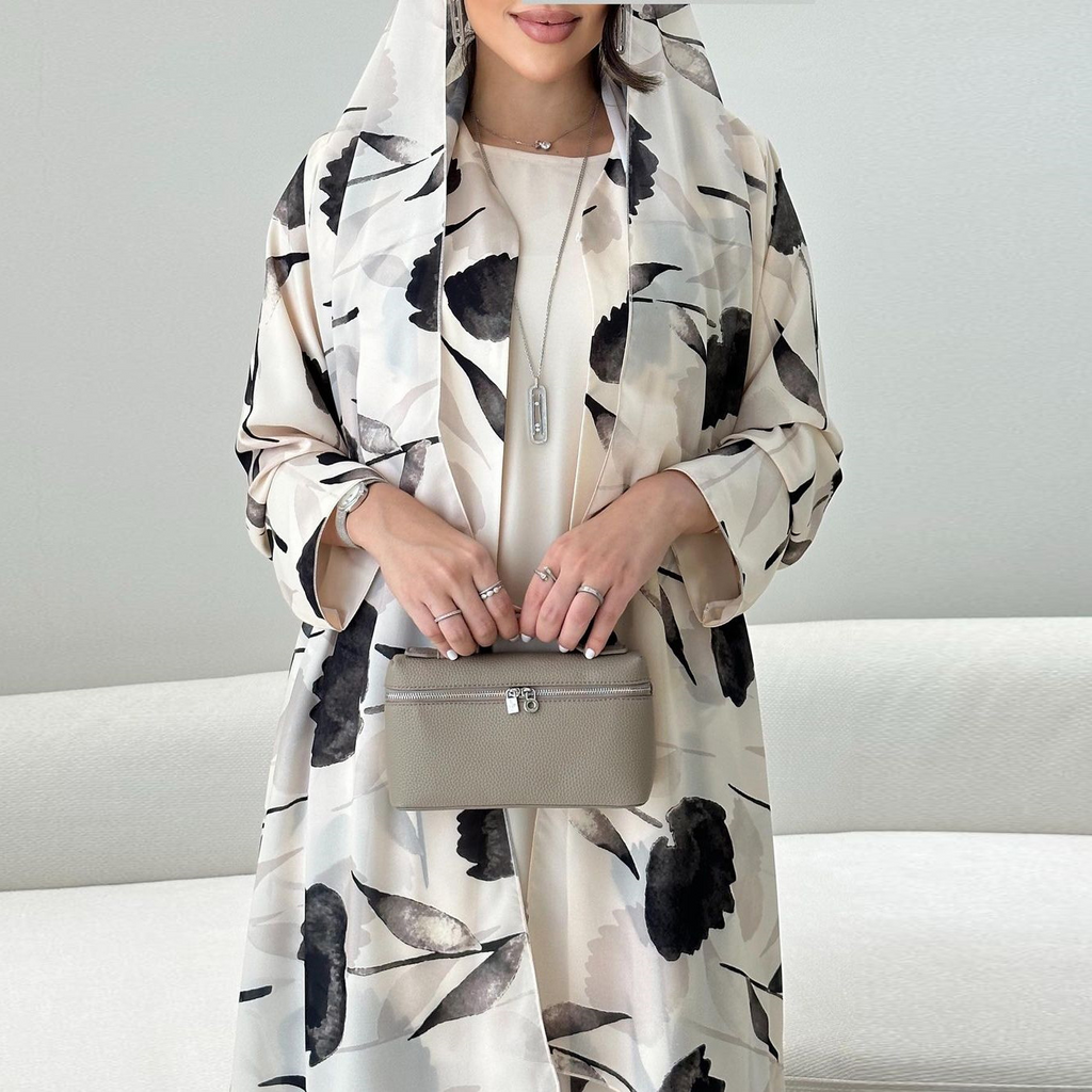 LM328 Robe Abaya Imprimée Manches Longues - Mode Islamique Modeste Femmes Musulmanes