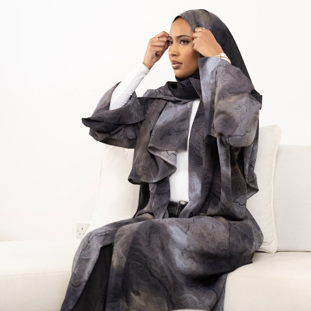 LM317 Ensemble Cardigan Imprimé & Hijab - Mode Modeste 2 Pièces