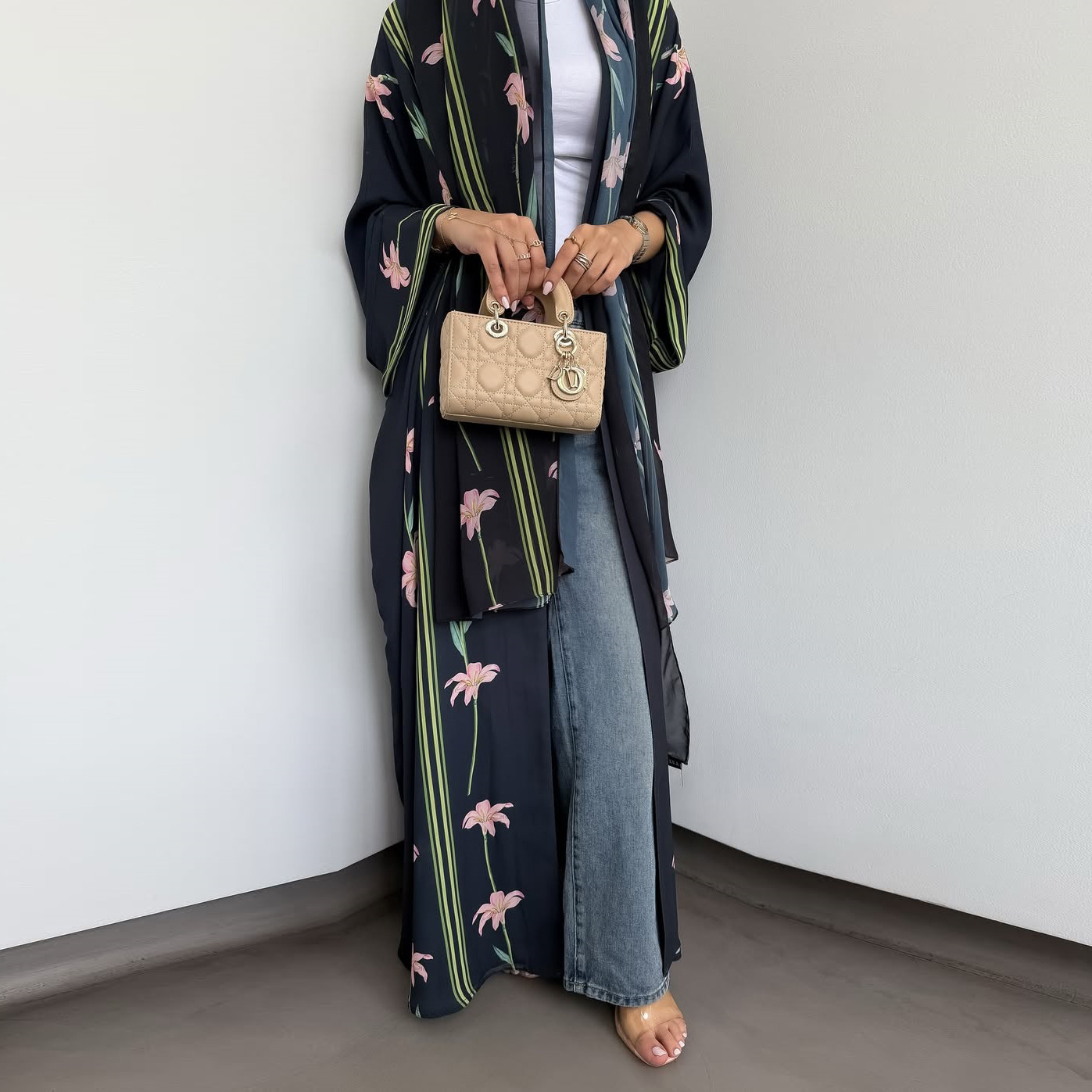 LM327 Cardigan Abaya Imprimé avec Hijab - Mode Modeste Femmes Musulmanes