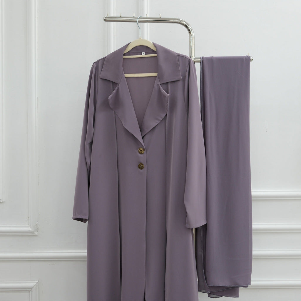 LM313 Cardigan Col Blazer Élégant avec Ensemble Hijab - Tenue Modeste 2 Pièces pour Femmes Musulmanes