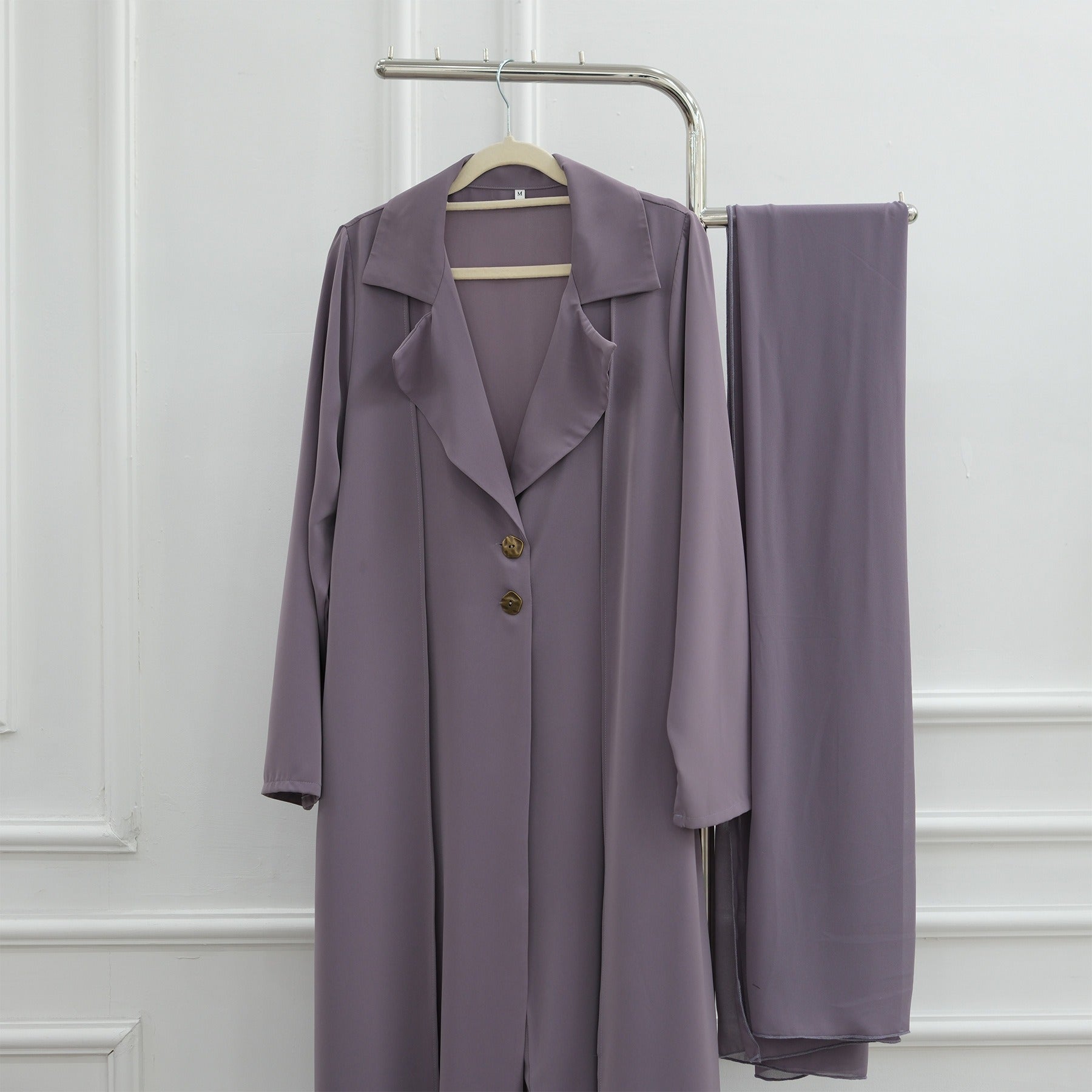 LM313 Cardigan Col Blazer Élégant avec Ensemble Hijab - Tenue Modeste 2 Pièces pour Femmes Musulmanes