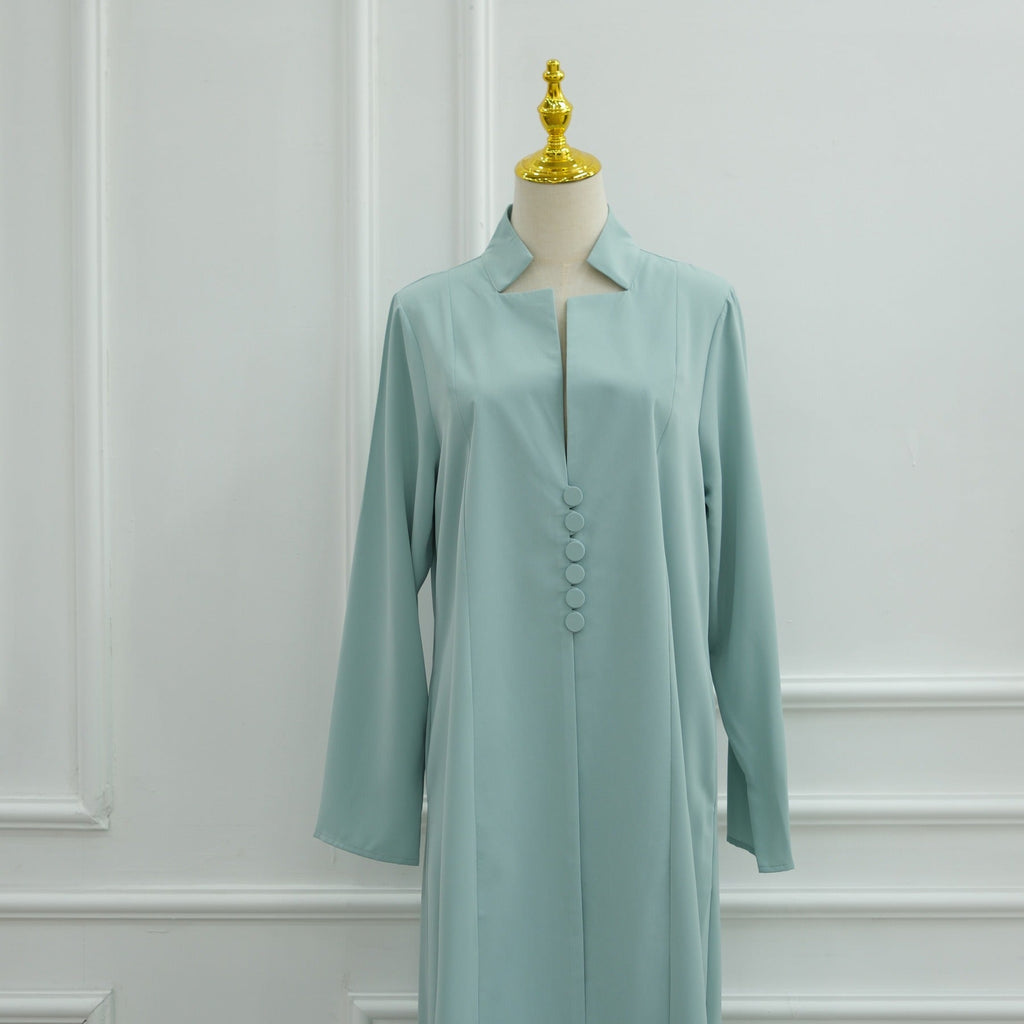 LM312 Cardigan Col Blazer Modeste avec Ensemble Hijab - Abaya 2 Pièces Boutonnée Devant pour Femmes Musulmanes