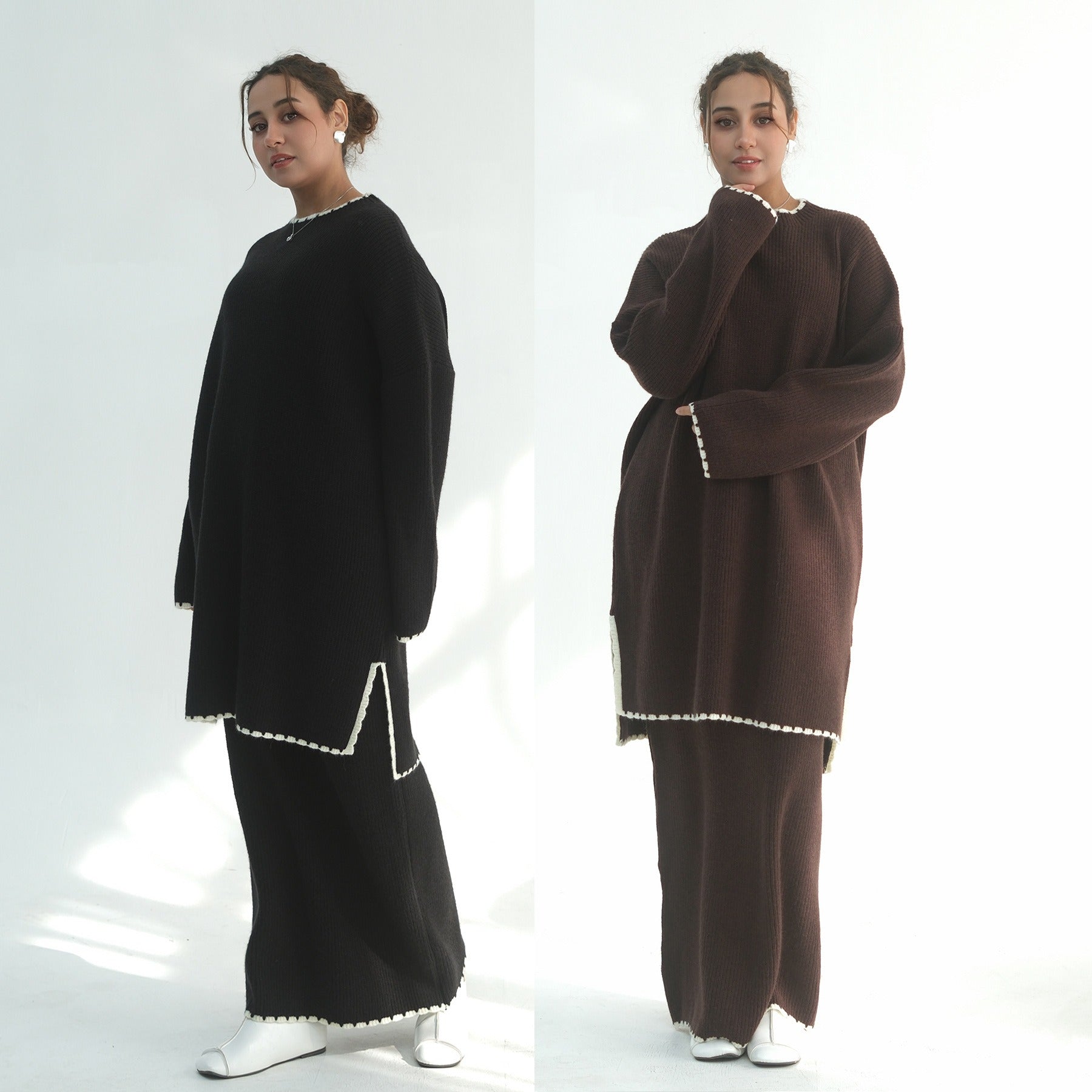 LM325 Ensemble 2 Pièces Tricot Épais Hiver - Mode Modeste Chaude pour Femmes Musulmanes