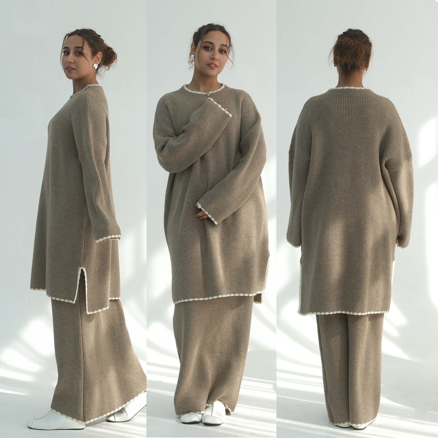 LM325 Ensemble 2 Pièces Tricot Épais Hiver - Mode Modeste Chaude pour Femmes Musulmanes