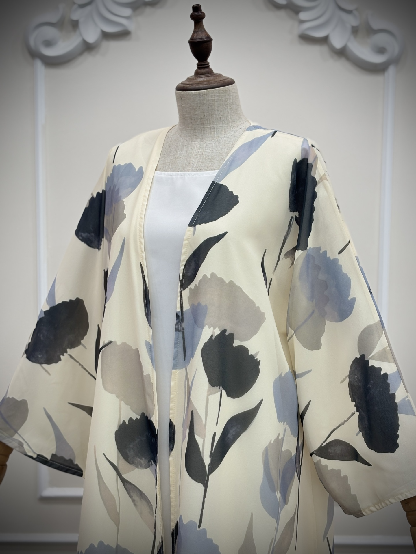 LM328 Robe Abaya Imprimée Manches Longues - Mode Islamique Modeste Femmes Musulmanes