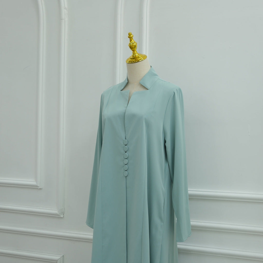 LM312 Cardigan Col Blazer Modeste avec Ensemble Hijab - Abaya 2 Pièces Boutonnée Devant pour Femmes Musulmanes