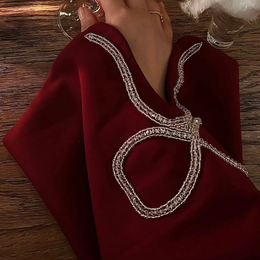 LM311 Robe Abaya Luxueuse Manches Nœud Strass - Élégante Robe Maxi Perlée pour Femmes Musulmanes