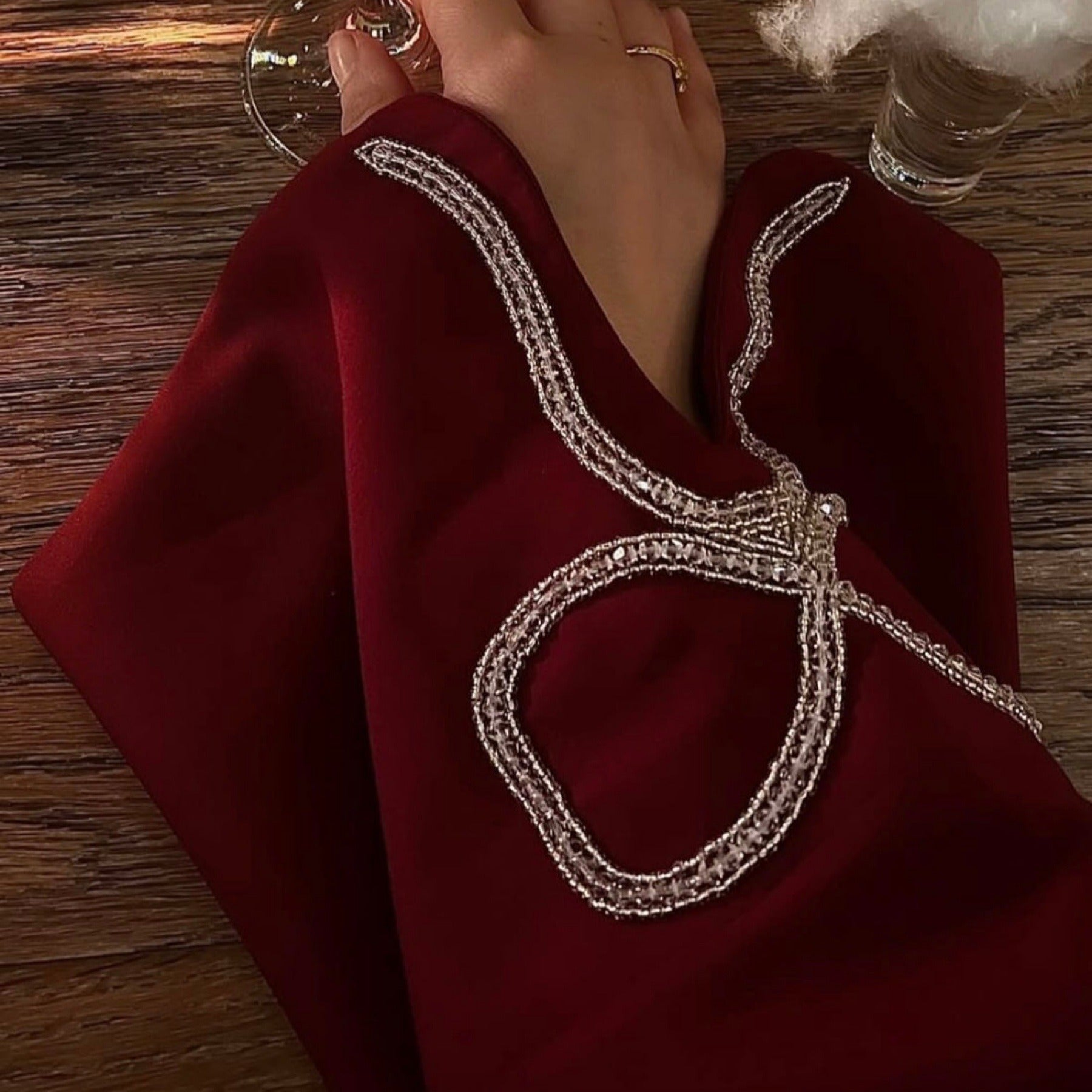 LM311 Robe Abaya Luxueuse Manches Nœud Strass - Élégante Robe Maxi Perlée pour Femmes Musulmanes