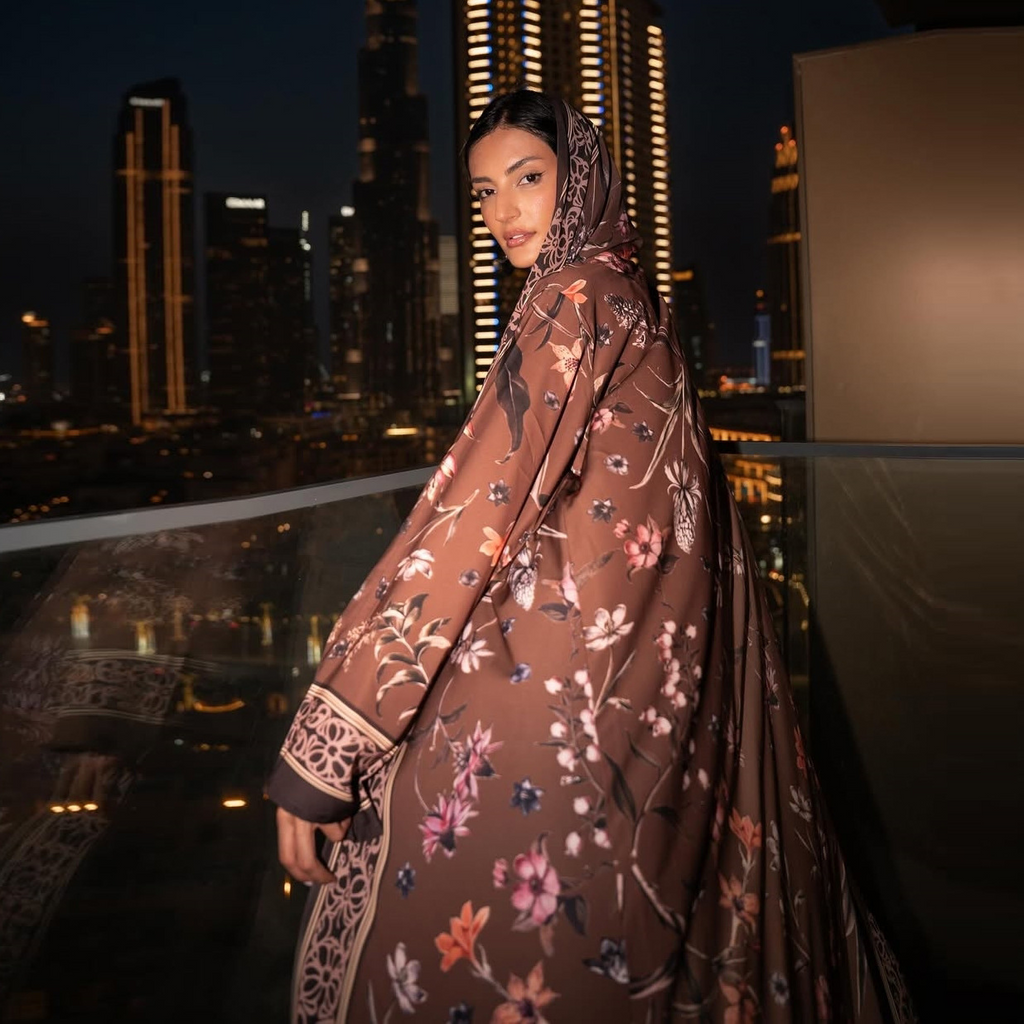 LM326 Cardigan Abaya Imprimé avec Hijab - Mode Islamique Modeste Femmes Musulmanes