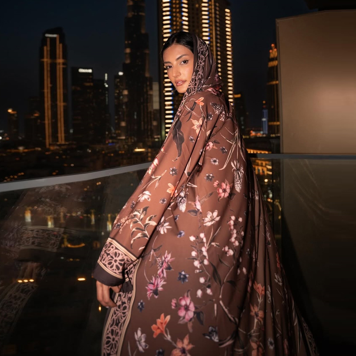 LM326 Cardigan Abaya Imprimé avec Hijab - Mode Islamique Modeste Femmes Musulmanes