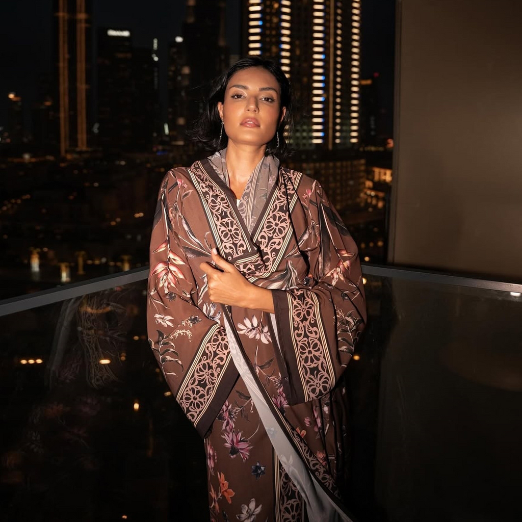 LM326 Cardigan Abaya Imprimé avec Hijab - Mode Islamique Modeste Femmes Musulmanes