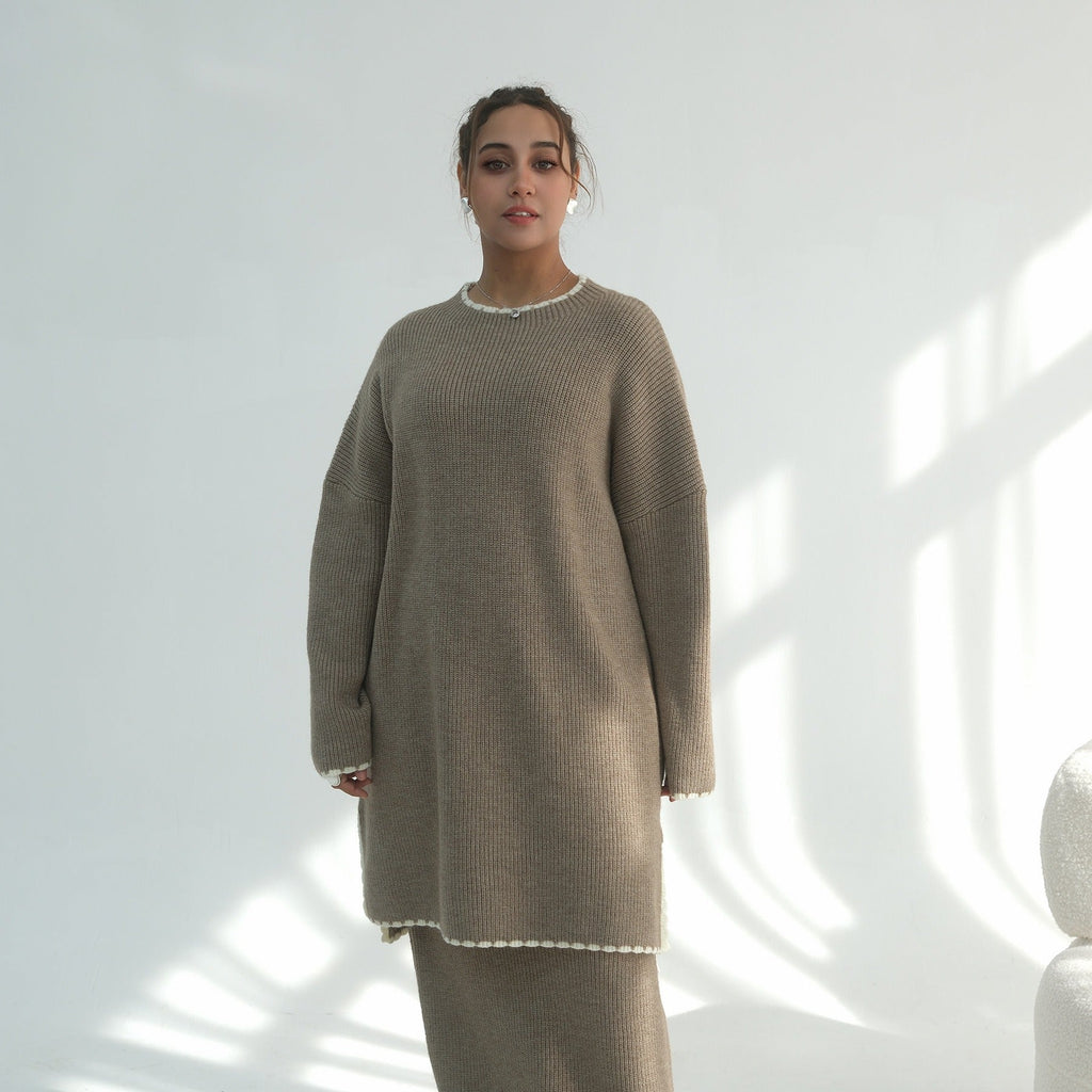 LM325 Ensemble 2 Pièces Tricot Épais Hiver - Mode Modeste Chaude pour Femmes Musulmanes