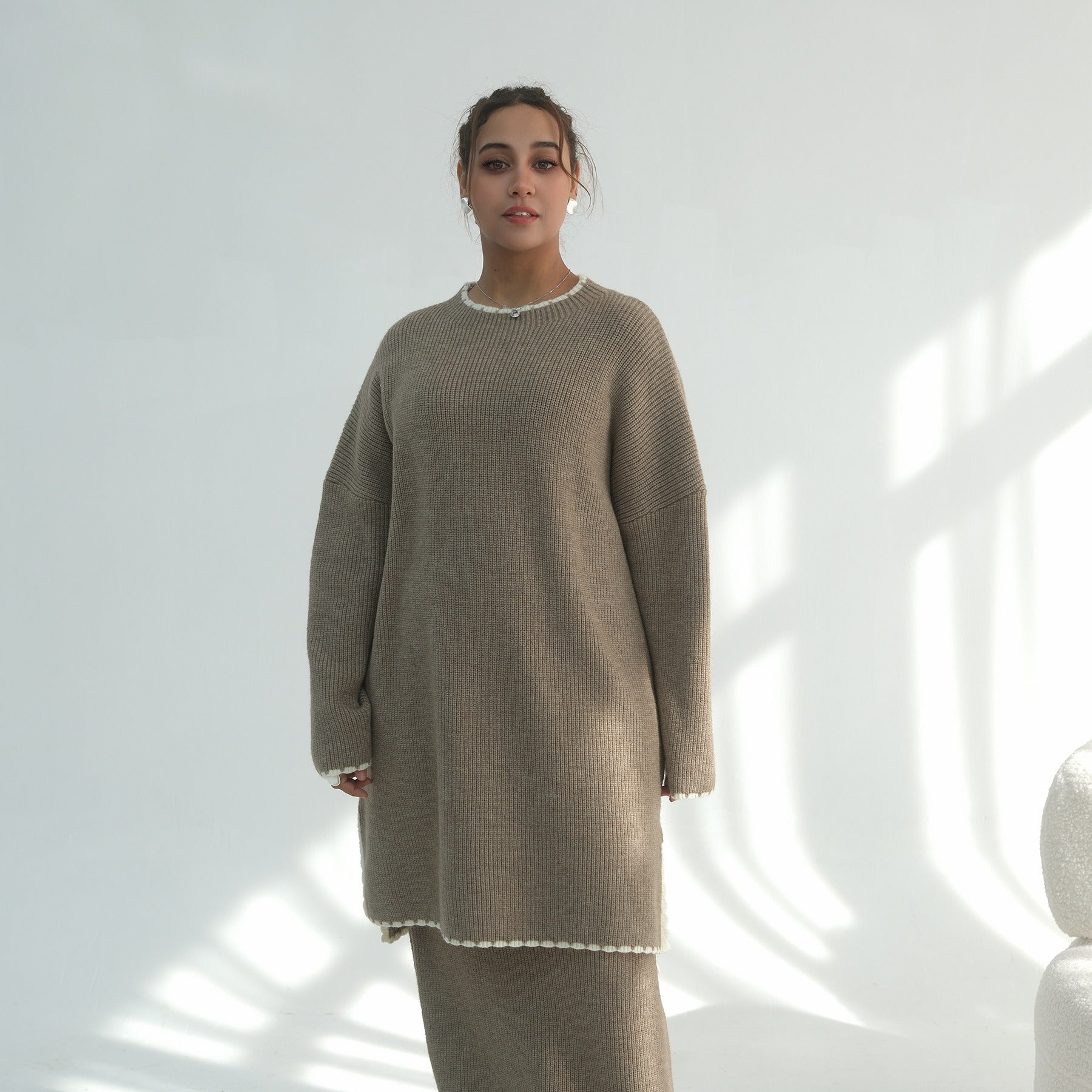 LM325 Ensemble 2 Pièces Tricot Épais Hiver - Mode Modeste Chaude pour Femmes Musulmanes