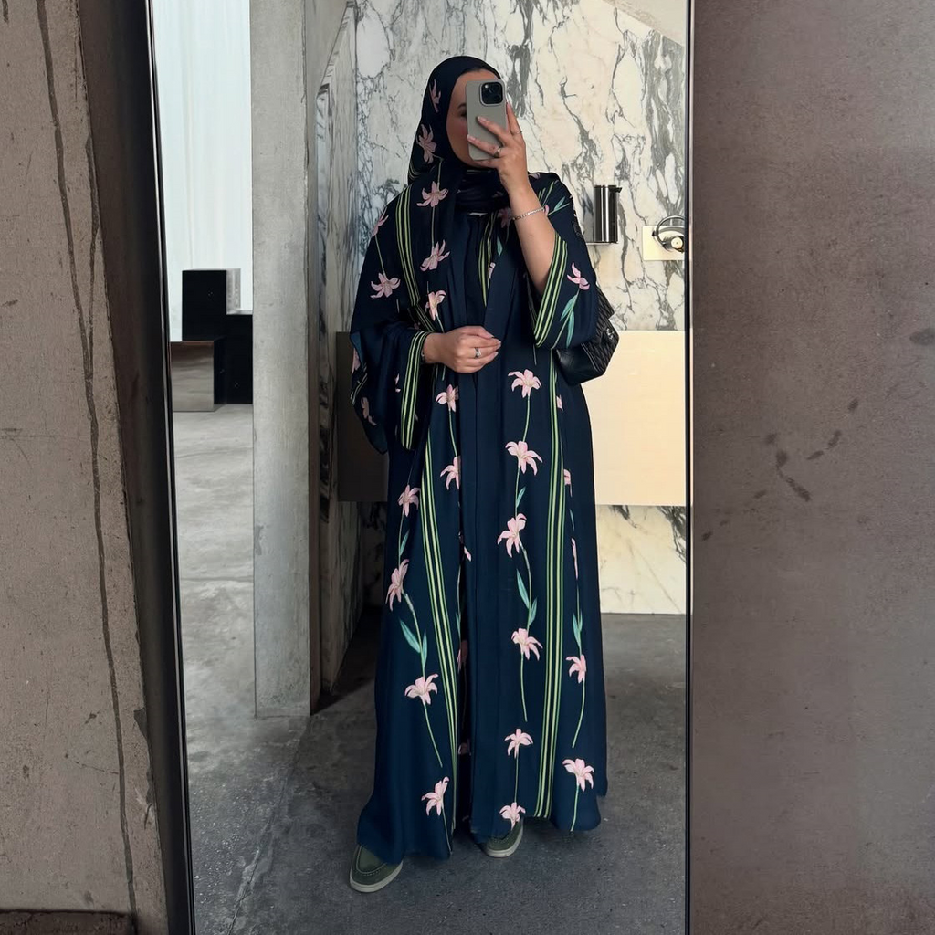 LM327 Cardigan Abaya Imprimé avec Hijab - Mode Modeste Femmes Musulmanes