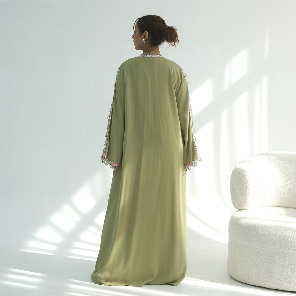 LM324 Cardigan Abaya Broderie Florale - Mode Modeste Femmes Musulmanes