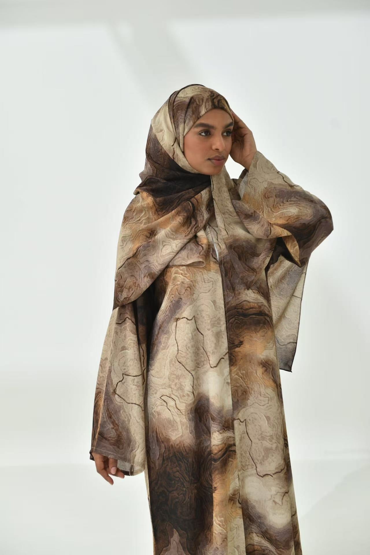 LM317 Ensemble Cardigan Imprimé & Hijab - Mode Modeste 2 Pièces