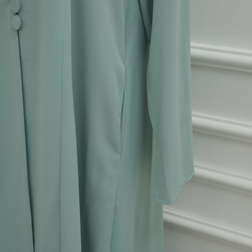 LM312 Cardigan Col Blazer Modeste avec Ensemble Hijab - Abaya 2 Pièces Boutonnée Devant pour Femmes Musulmanes
