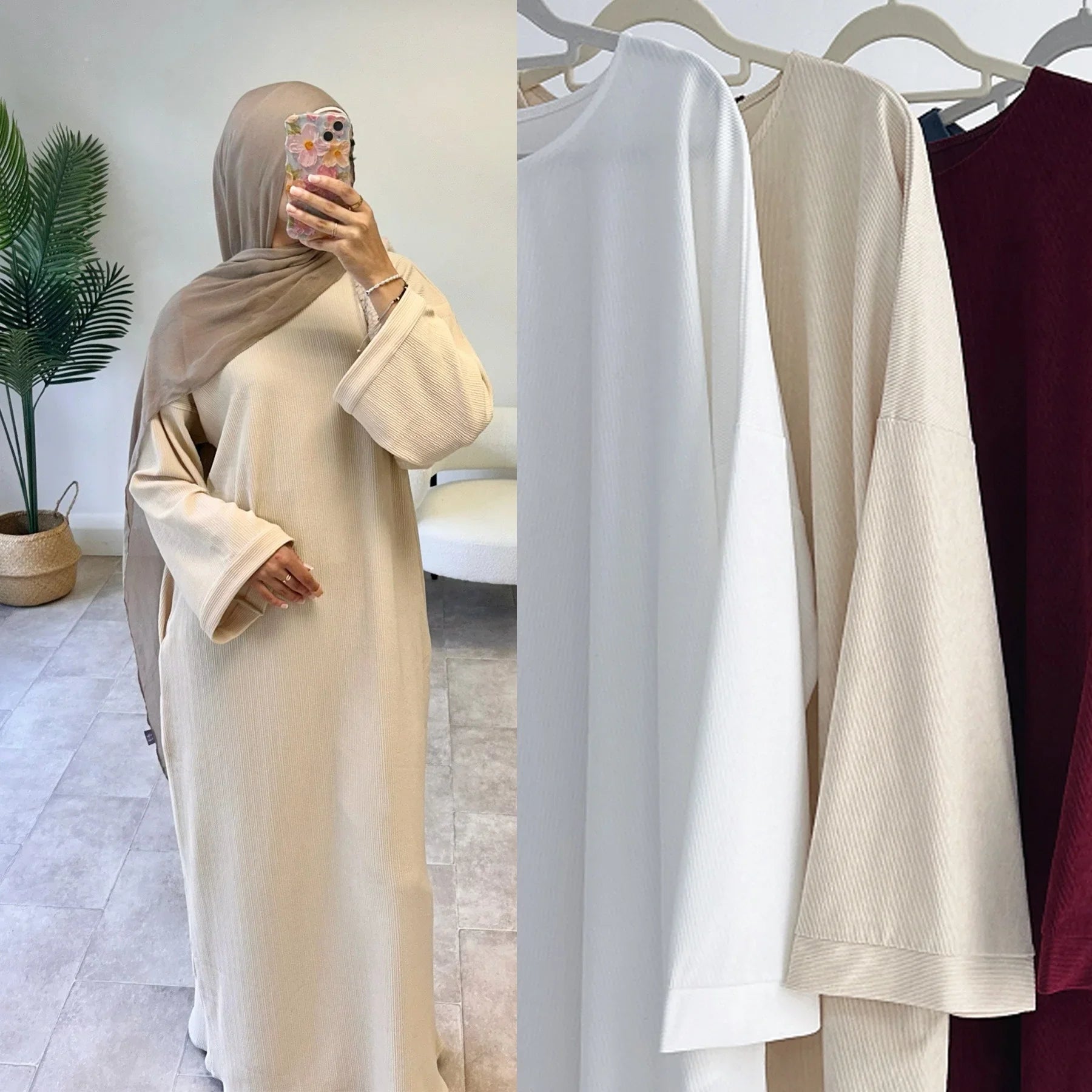LM092 Robe Abaya Ample pour Femmes – Grande Taille, Manches Ballon, Vêtement Islamique Modeste Longueur Totale