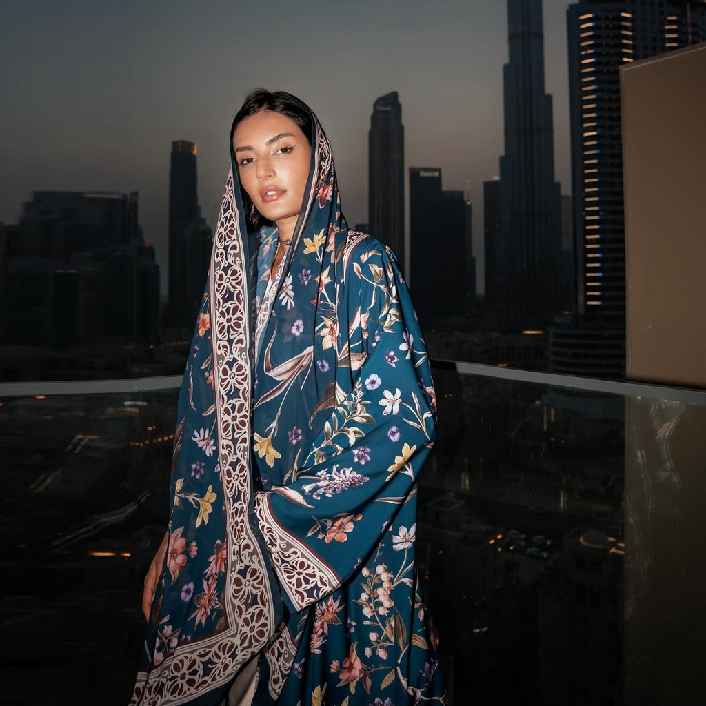 LM326 Cardigan Abaya Imprimé avec Hijab - Mode Islamique Modeste Femmes Musulmanes