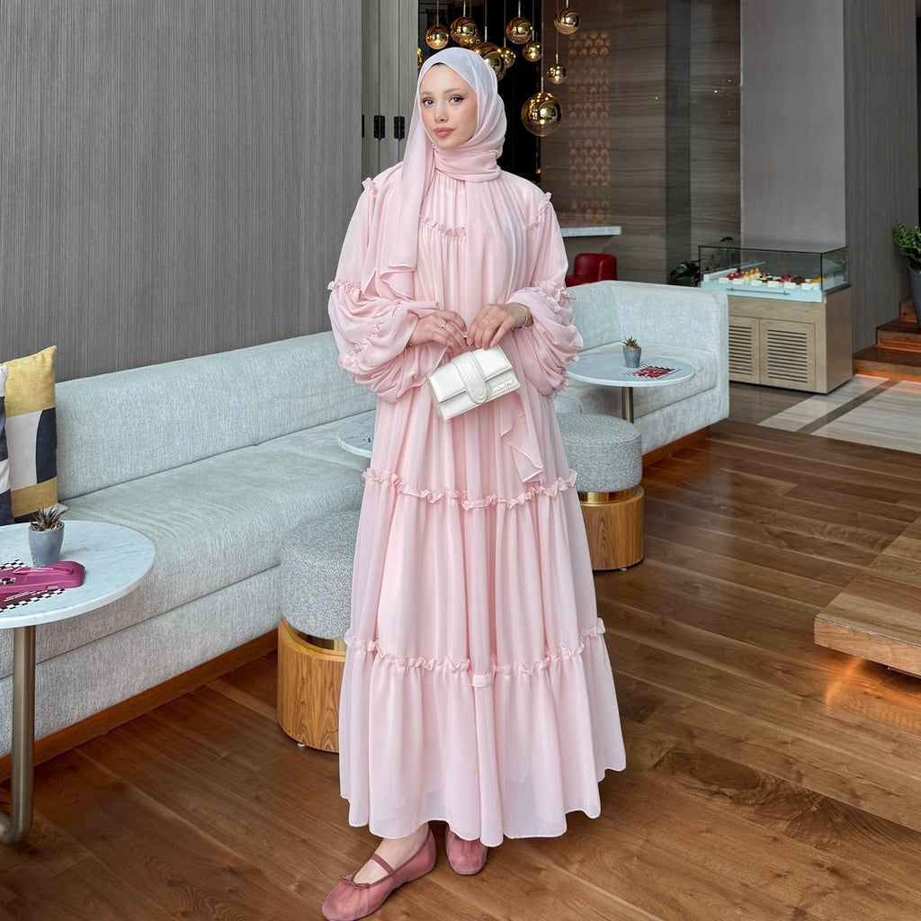 LM318 Robe Abaya Étagée Luxueuse - Mode Modeste Manches Longues