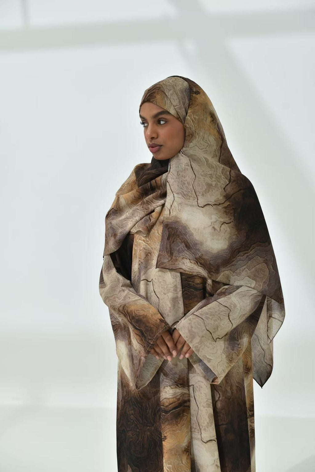 LM317 Ensemble Cardigan Imprimé & Hijab - Mode Modeste 2 Pièces