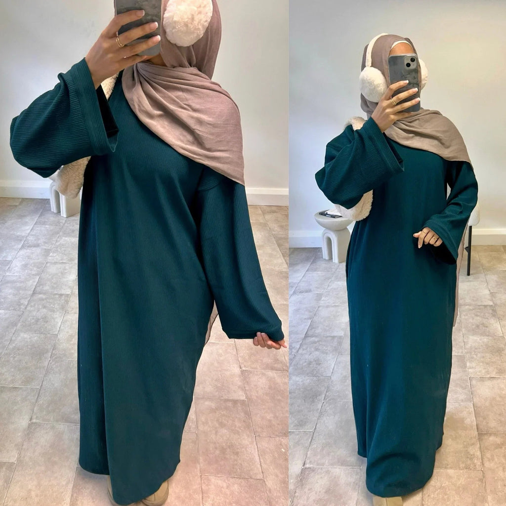 LM092 Robe Abaya Ample pour Femmes – Grande Taille, Manches Ballon, Vêtement Islamique Modeste Longueur Totale