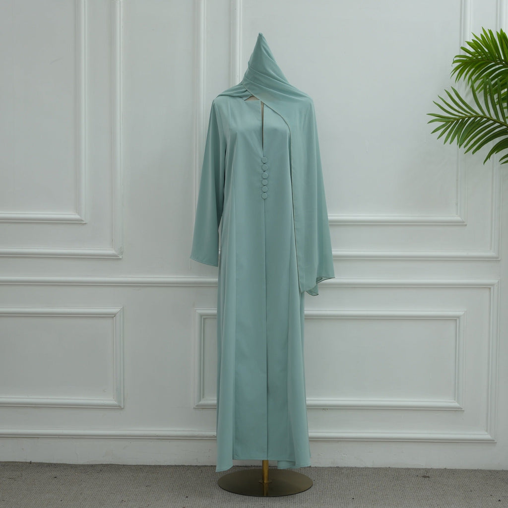 LM312 Cardigan Col Blazer Modeste avec Ensemble Hijab - Abaya 2 Pièces Boutonnée Devant pour Femmes Musulmanes
