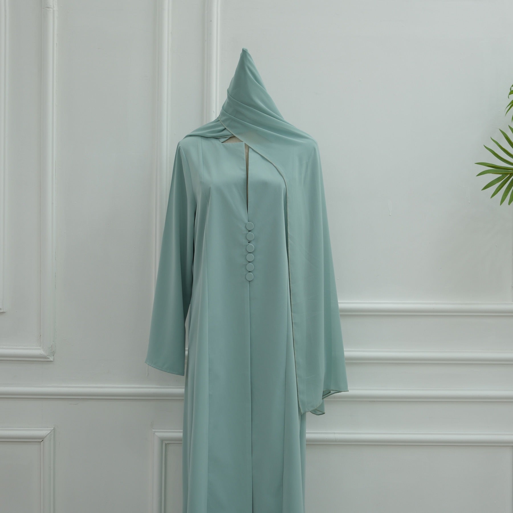 LM312 Cardigan Col Blazer Modeste avec Ensemble Hijab - Abaya 2 Pièces Boutonnée Devant pour Femmes Musulmanes