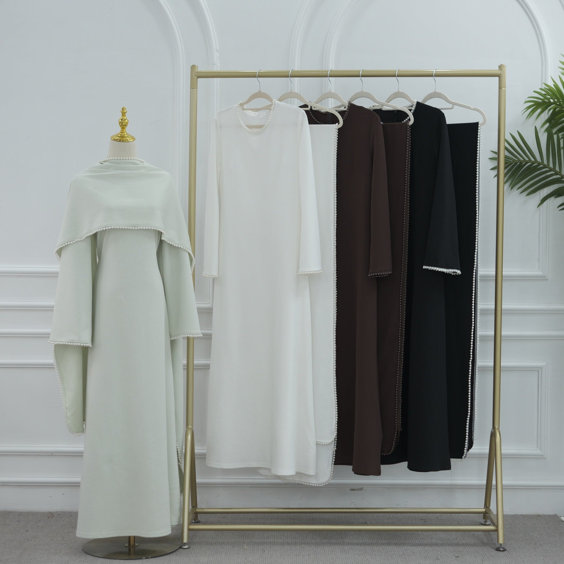 LM320 Ensemble Châle Perlé & Robe Manches Longues - Mode Modeste 2 Pièces