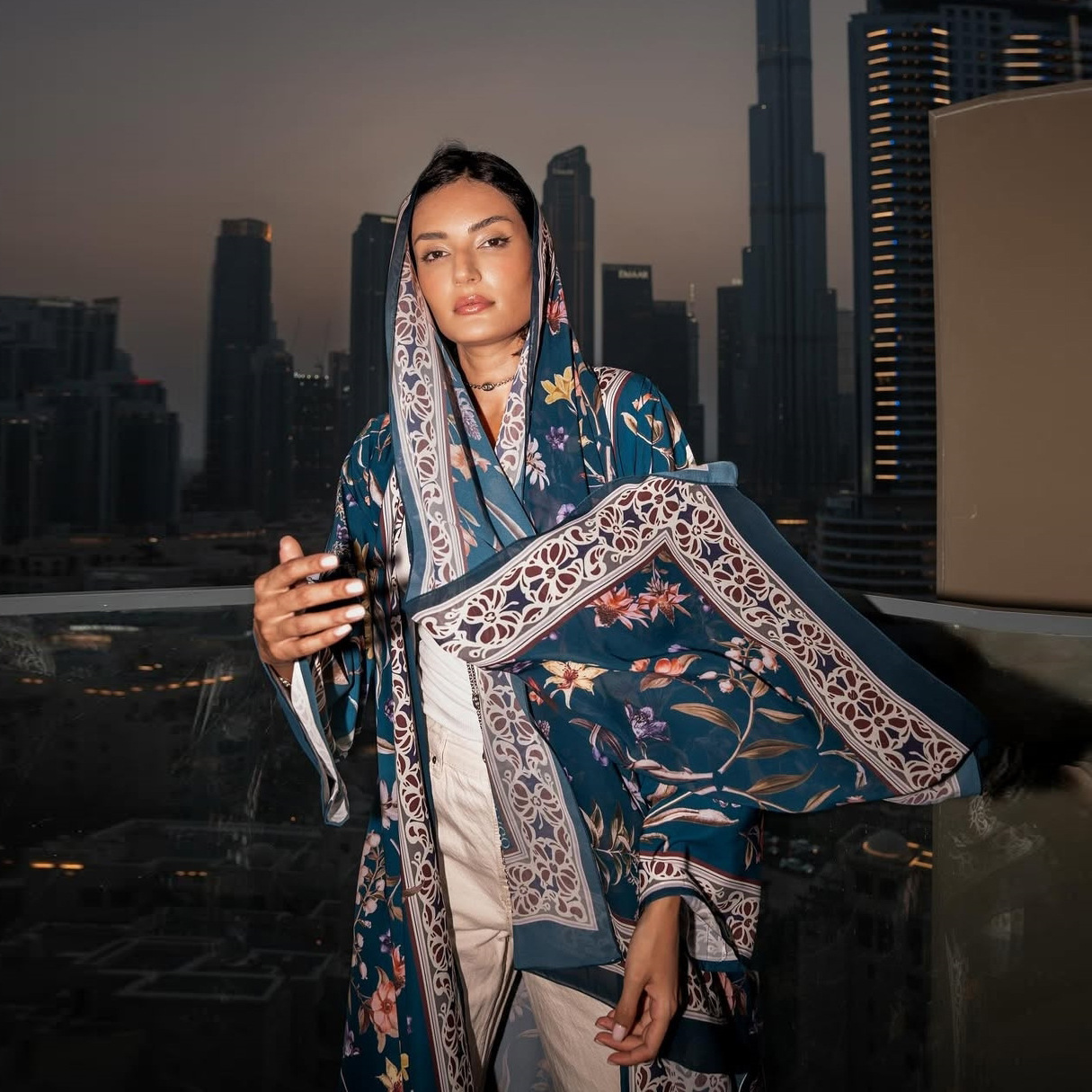 LM326 Cardigan Abaya Imprimé avec Hijab - Mode Islamique Modeste Femmes Musulmanes