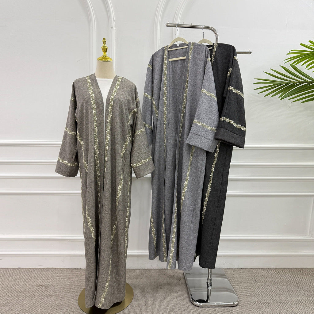 LM319 Cardigan Abaya Brodé - Vêtement Extérieur Modeste Élégant
