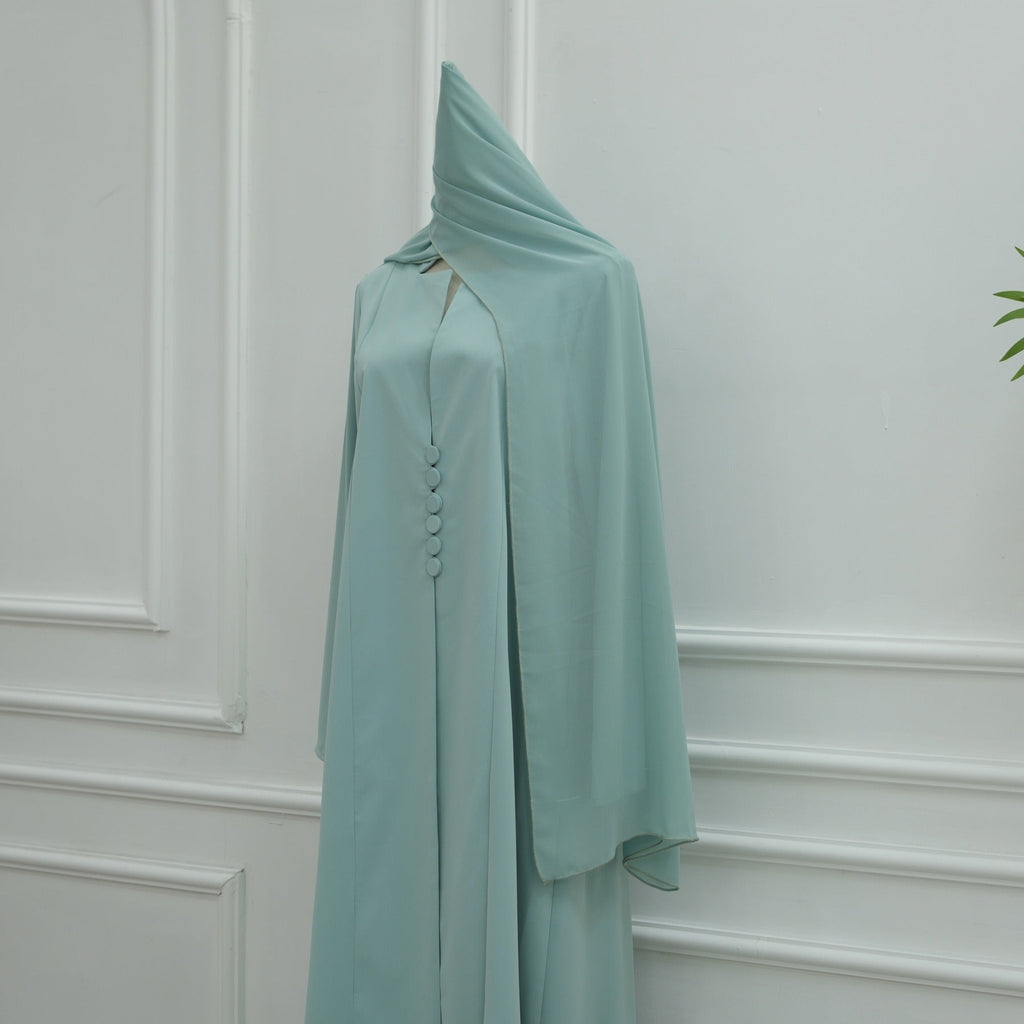 LM312 Cardigan Col Blazer Modeste avec Ensemble Hijab - Abaya 2 Pièces Boutonnée Devant pour Femmes Musulmanes