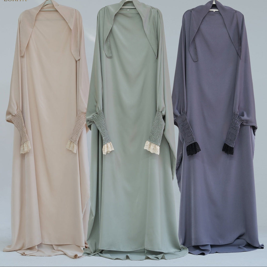 LM310 Robe Jilbab Abaya Manchette Dentelle - Élégante Robe Maxi Modeste pour Femmes Musulmanes