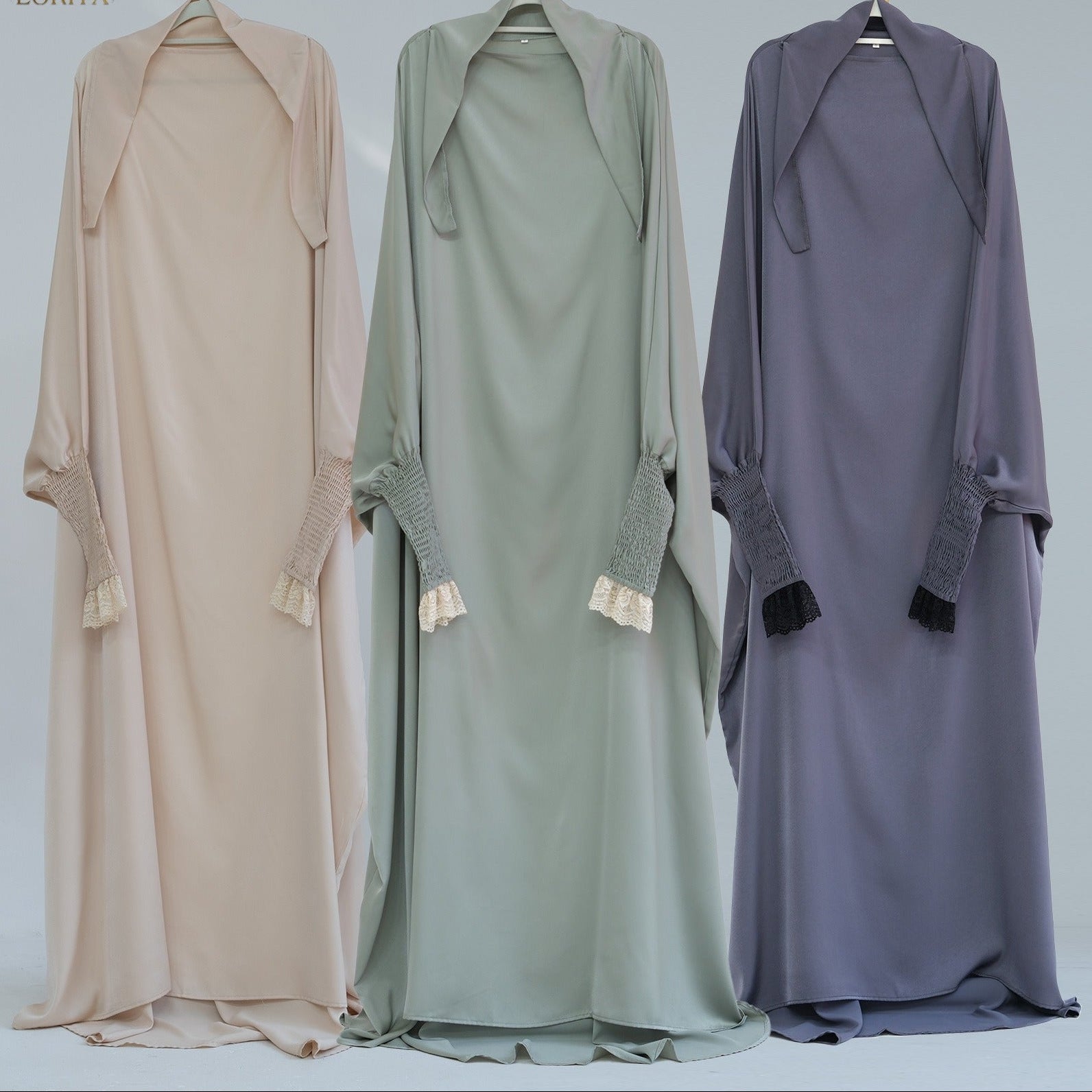 LM310 Robe Jilbab Abaya Manchette Dentelle - Élégante Robe Maxi Modeste pour Femmes Musulmanes