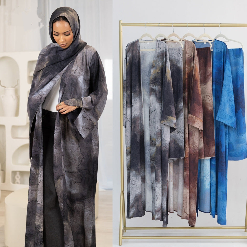LM317 Ensemble Cardigan Imprimé & Hijab - Mode Modeste 2 Pièces