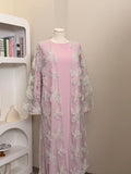 LM128 Abaya Kimono Florale Légère – Robe Estivale Modeste Pastel