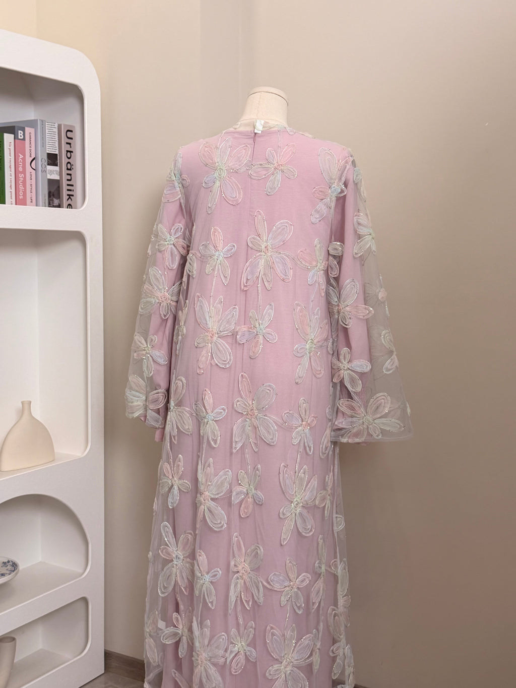 LM128 Abaya Kimono Florale Légère – Robe Estivale Modeste Pastel