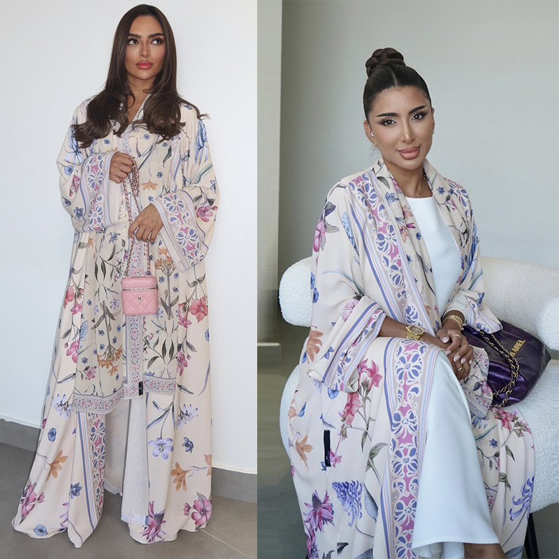 LM326 Cardigan Abaya Imprimé avec Hijab - Mode Islamique Modeste Femmes Musulmanes