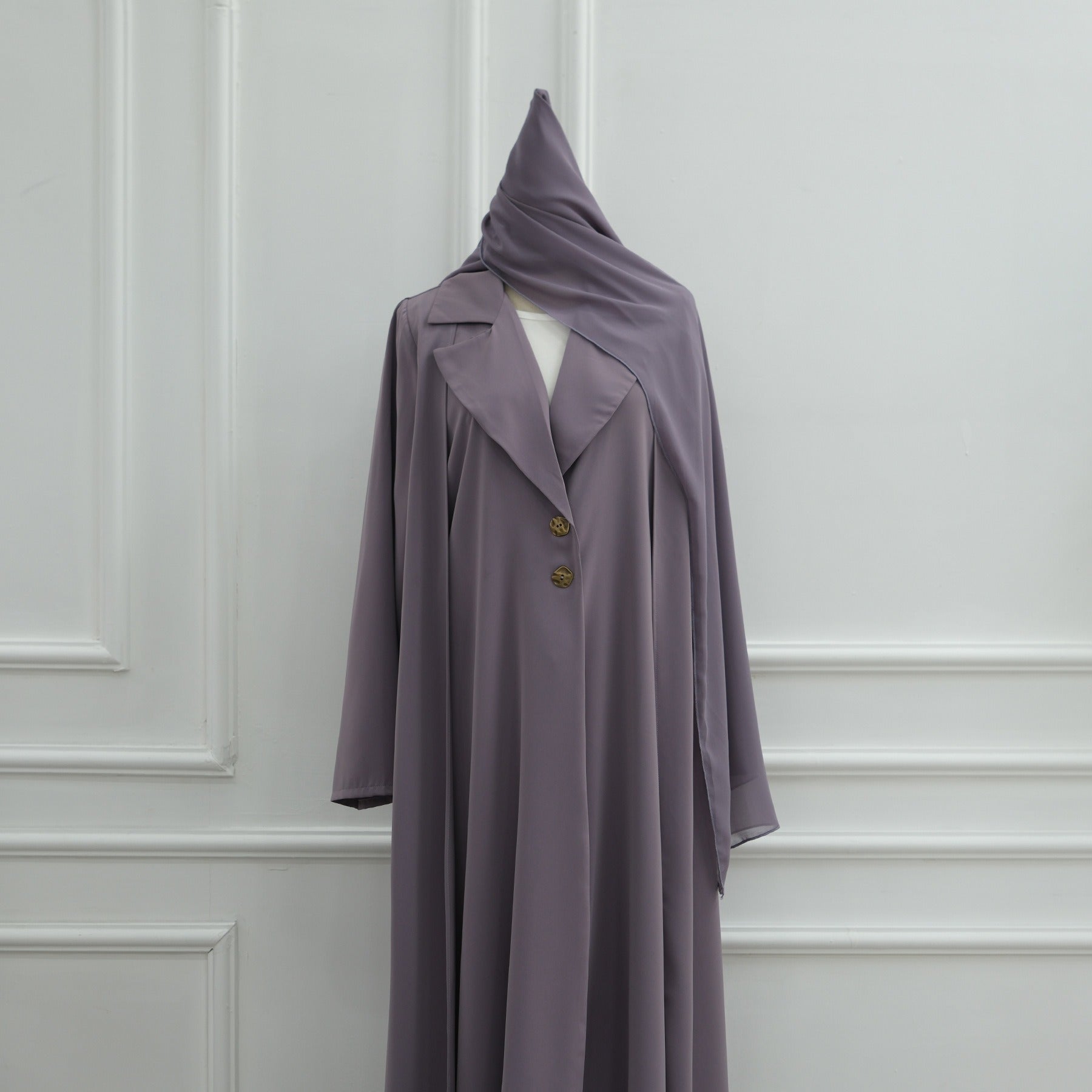 LM313 Cardigan Col Blazer Élégant avec Ensemble Hijab - Tenue Modeste 2 Pièces pour Femmes Musulmanes