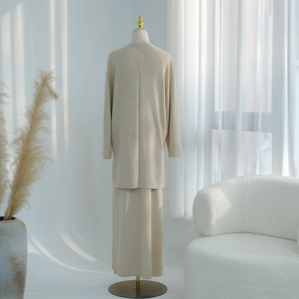 LM321 Ensemble Tricoté 3 Pièces - Jupe, Haut & Cardigan Mode Modeste