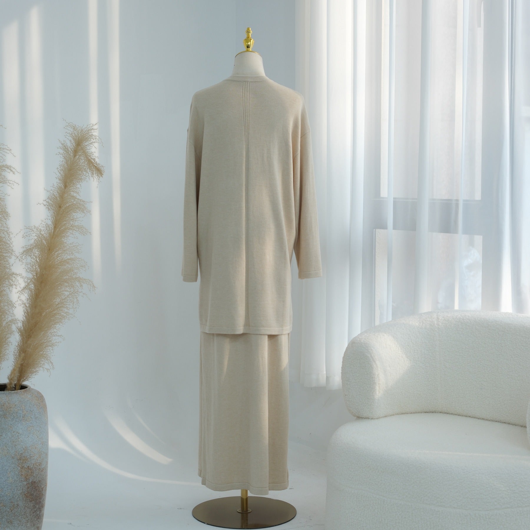 LM321 Ensemble Tricoté 3 Pièces - Jupe, Haut & Cardigan Mode Modeste