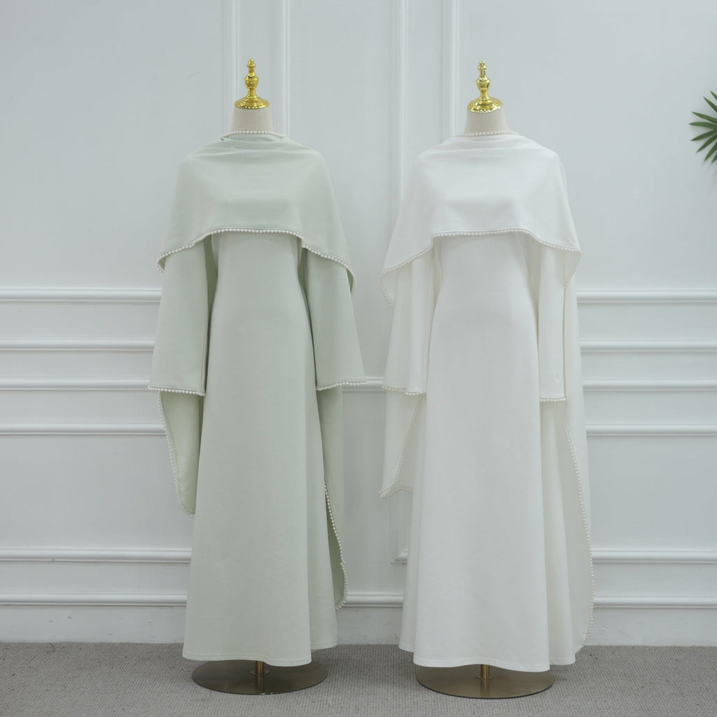 LM320 Ensemble Châle Perlé & Robe Manches Longues - Mode Modeste 2 Pièces