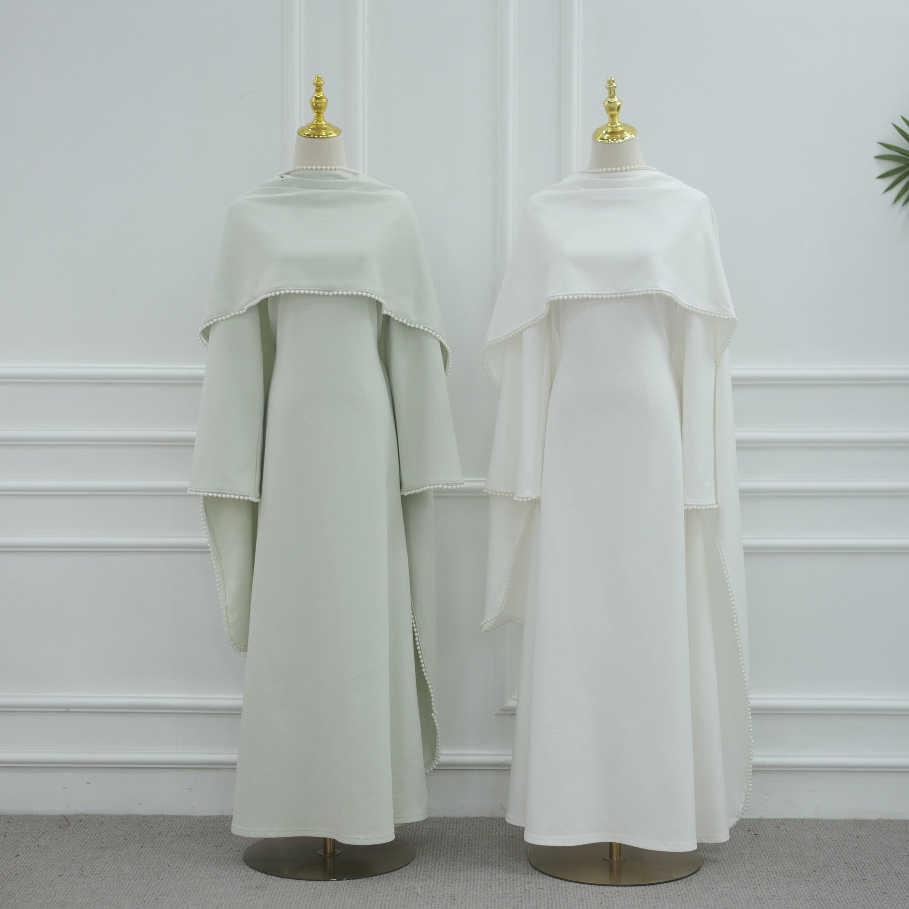 LM320 Ensemble Châle Perlé & Robe Manches Longues - Mode Modeste 2 Pièces