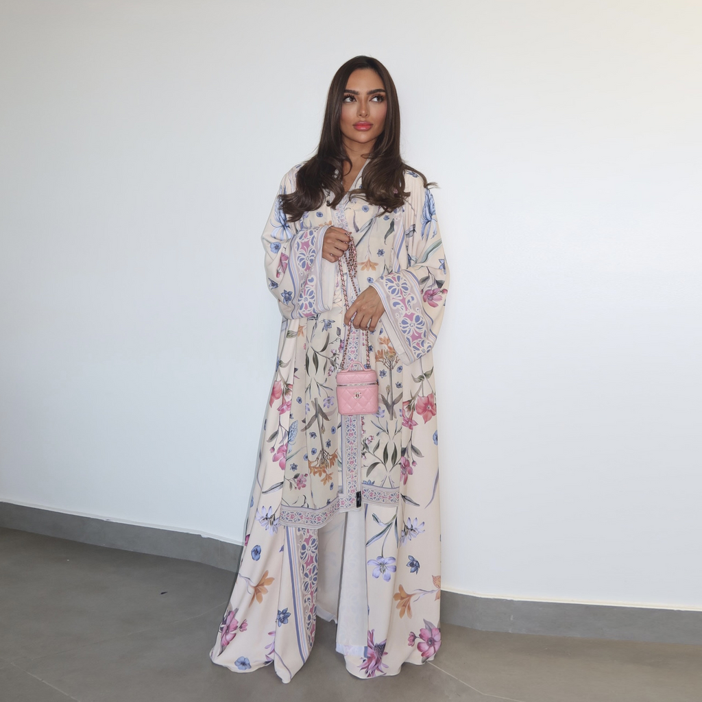 LM326 Cardigan Abaya Imprimé avec Hijab - Mode Islamique Modeste Femmes Musulmanes