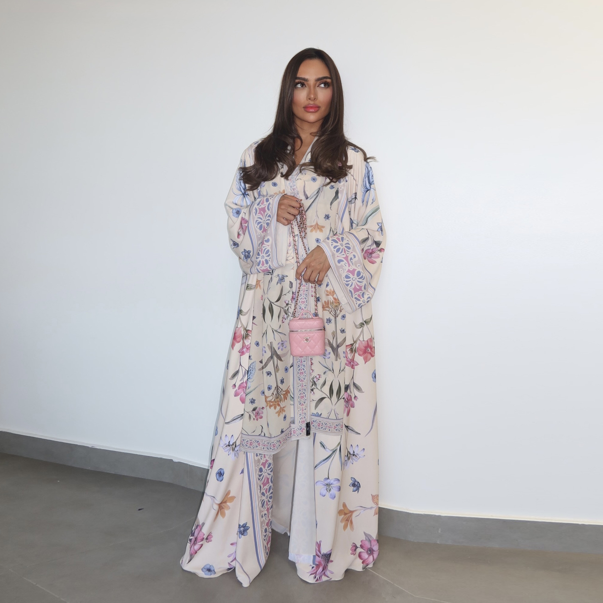 LM326 Cardigan Abaya Imprimé avec Hijab - Mode Islamique Modeste Femmes Musulmanes