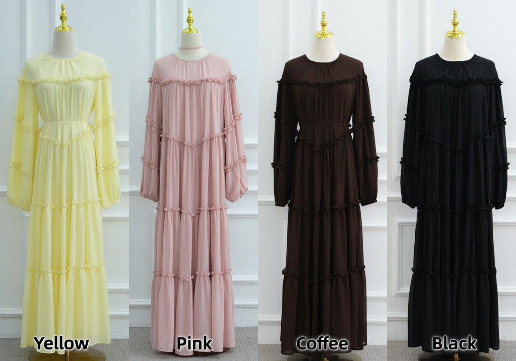 LM318 Robe Abaya Étagée Luxueuse - Mode Modeste Manches Longues