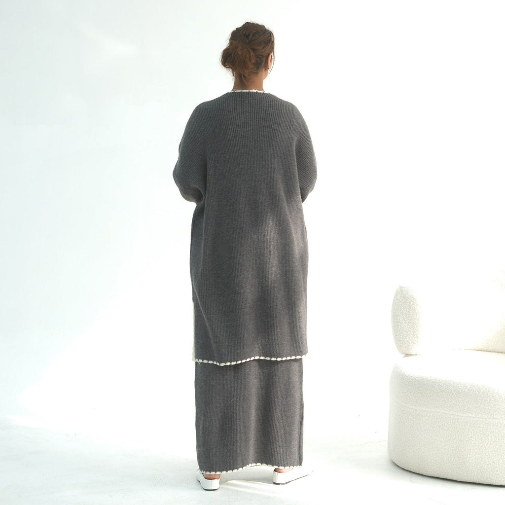 LM325 Ensemble 2 Pièces Tricot Épais Hiver - Mode Modeste Chaude pour Femmes Musulmanes