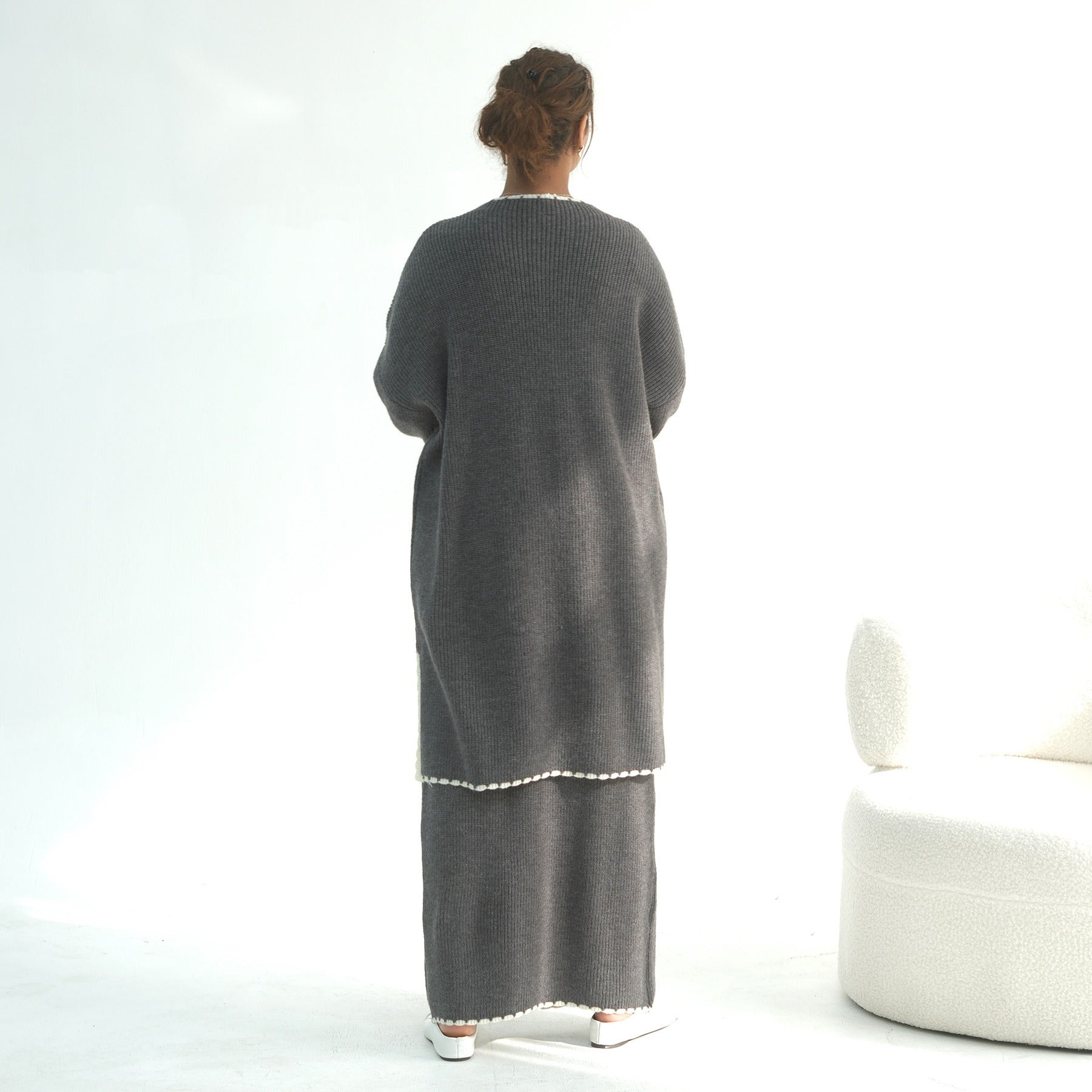 LM325 Ensemble 2 Pièces Tricot Épais Hiver - Mode Modeste Chaude pour Femmes Musulmanes