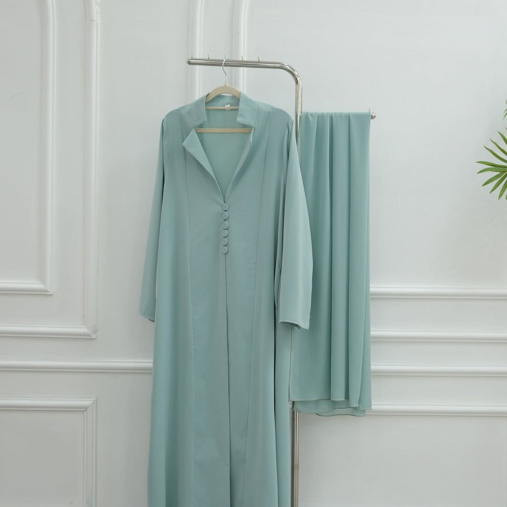 LM312 Cardigan Col Blazer Modeste avec Ensemble Hijab - Abaya 2 Pièces Boutonnée Devant pour Femmes Musulmanes